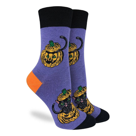 Black Cats Hiding in Pumpkins Crew Socks - Women's 5-9