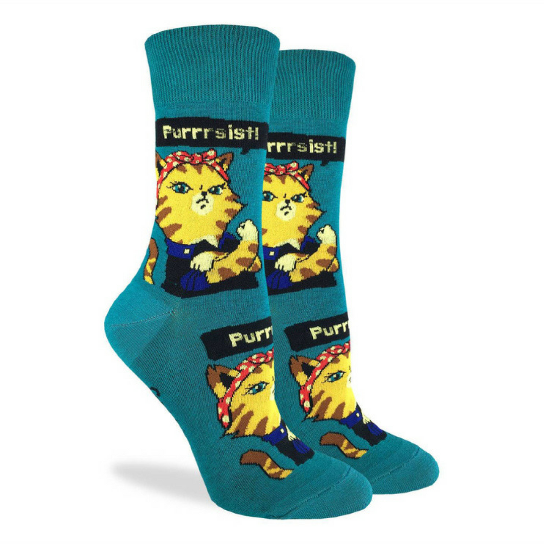 Purrrsist Crew Socks - Women's 5-9 - The Grinning Goat