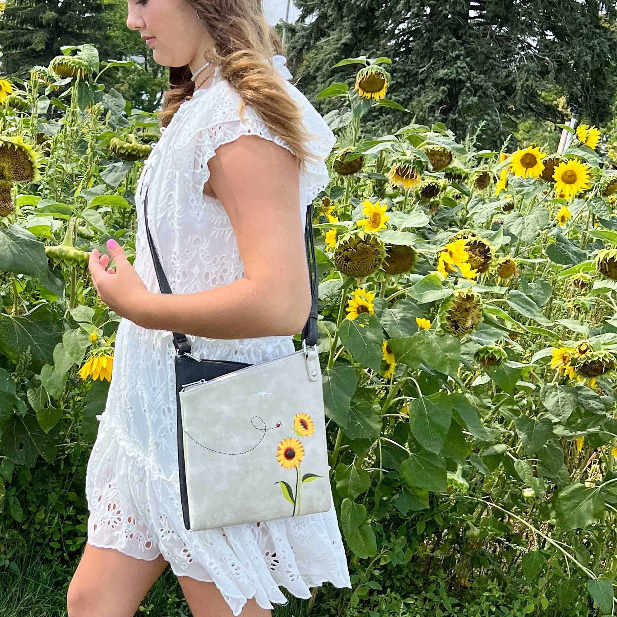 Vegan Crossbody Messenger Bag Espe Sunflower Grey The Grinning Goat