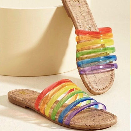 Vegan Leather Multi-Color Flat Sandals | SHEIN USA